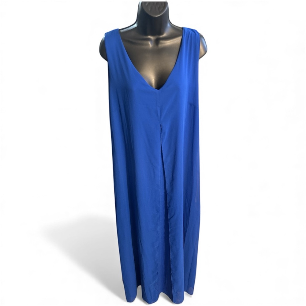 JM COLLECTION Deep Cobalt Chiffon Overlay Sleeveless Dress - Picture 3 of 5